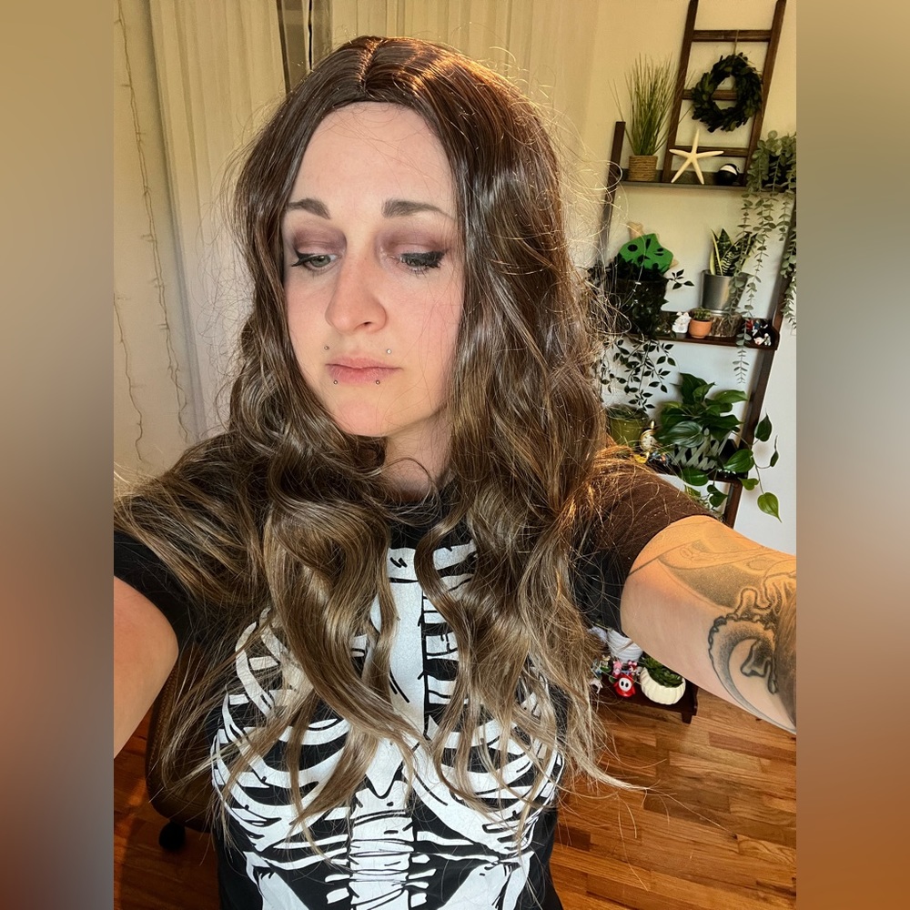 Long natural brown wig